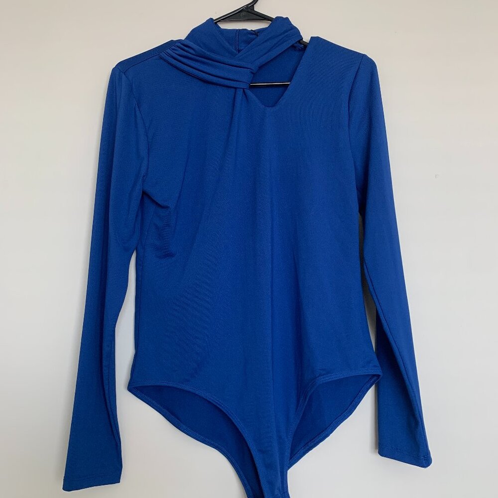 ZARA Royal Blue Long Sleeve Bodysuit with Cutout/Knot